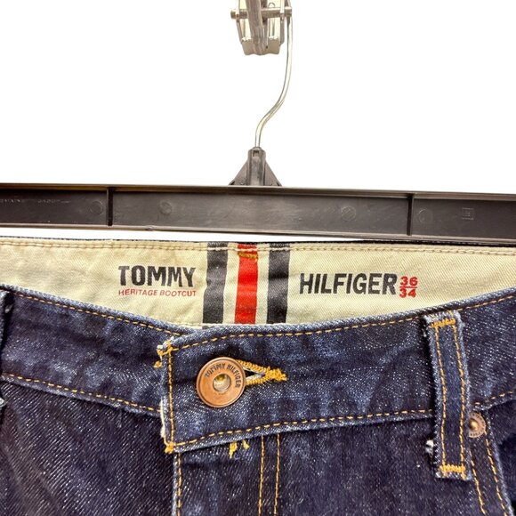 Tommy Hilfiger Mens Heritage Bootcut Denim Jeans Size 36x34 Dark Wash Streetwear - Picture 4 of 8